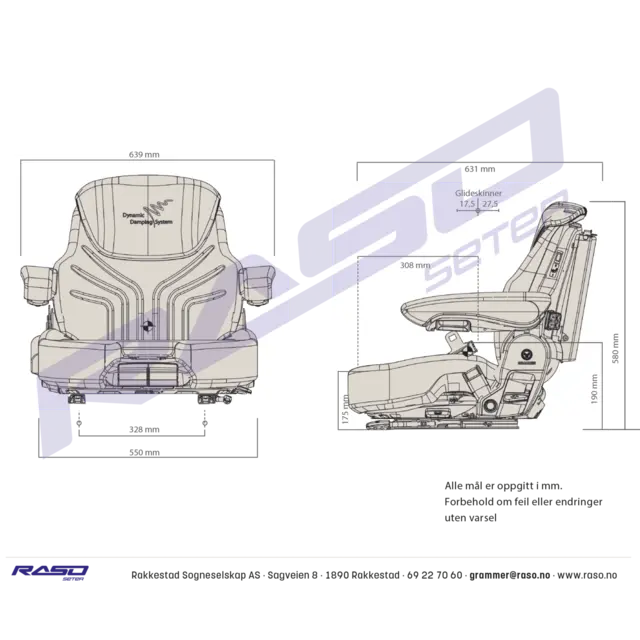 Sete overdel Maximo 741 m/ryggforlenger putejust, Matrix stoff u/skinner 